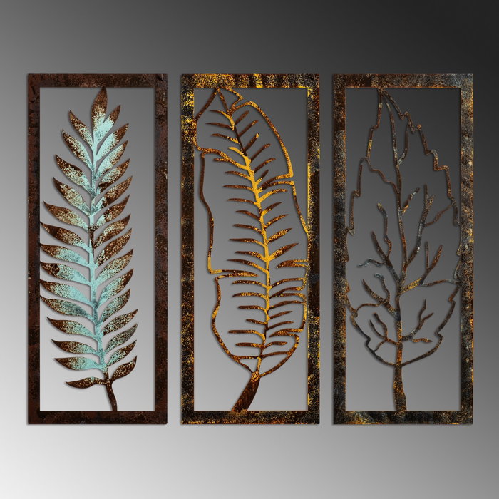 Wallity Leaf 35 - Conjunto de 3 piezas decorativas de metal multicolor